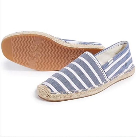 Soludos Blue Stripe Classic Espadrille Flats Denim 10 - Picture 2 of 5